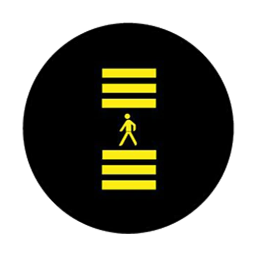 Zebra crossing with pedestrian symbol safety sign